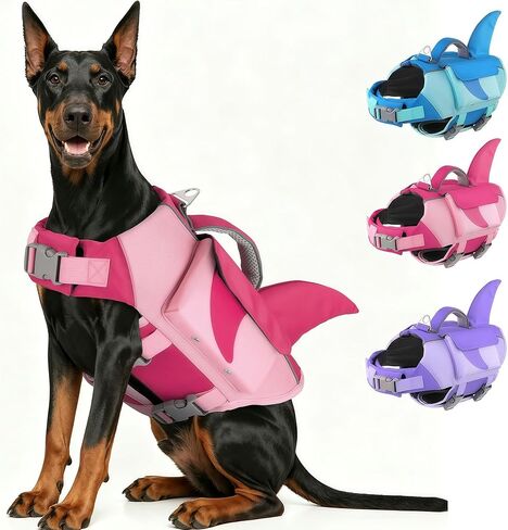 Dogcheer Shark Dog Life Jacket, High Buoyancy Dog Life Vest with Removable Foam Panels, Rescue Handle & Reflective Stripes, Dog Swimming Vest for Swim-Loving, Beginner, Senior & Weak Dogs, Blue XS in Saudi Arabia