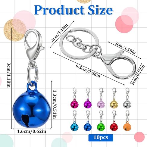 10PCS Cat Collar Bell Pet Bells for Cat Dog Collar, Small Pet Collars Bells with 1pack Keychain Pets Pendant Accessories Multicolor Cats Dog Collars Charm for Christmas Decoration, Loud Crisp Sound in Kuwait
