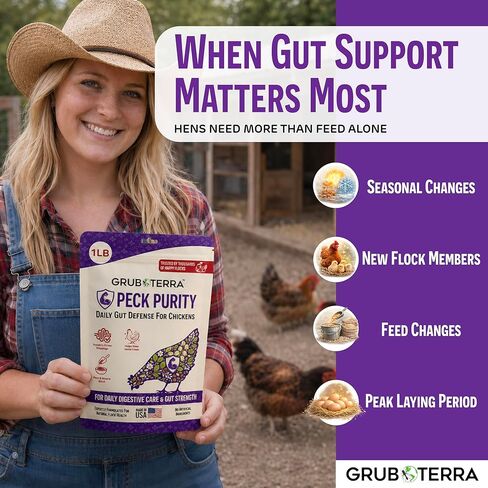 PeckPurity Natural Chicken Herbal Supplement Dewormer – Daily Gut Support with Diatomaceous Earth & Yucca Extract – for Hens, Chicks & Wild Birds – Plant-Based Digestive Health Blend – USA (1 LB) in Kuwait