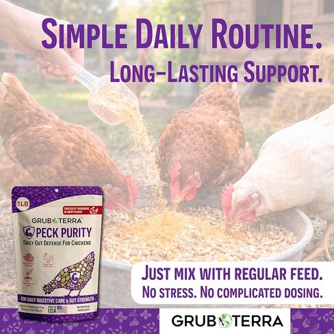 PeckPurity Natural Chicken Herbal Supplement Dewormer – Daily Gut Support with Diatomaceous Earth & Yucca Extract – for Hens, Chicks & Wild Birds – Plant-Based Digestive Health Blend – USA (1 LB) in Kuwait