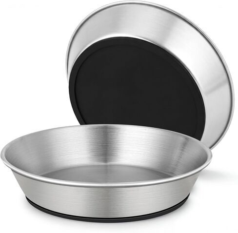 2 Pack Stainless Steel Cat Bowls for Food and Water, Shallow Non-Slip Silicone Bottom Dishes for Cat and Small Dog Puppies, Capacity of 13 Oz, Size: 6" Width and 1.26" Height in Kuwait