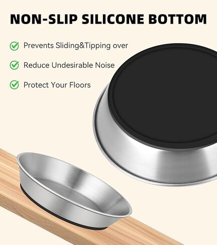 2 Pack Stainless Steel Cat Bowls for Food and Water, Shallow Non-Slip Silicone Bottom Dishes for Cat and Small Dog Puppies, Capacity of 13 Oz, Size: 6" Width and 1.26" Height in Kuwait