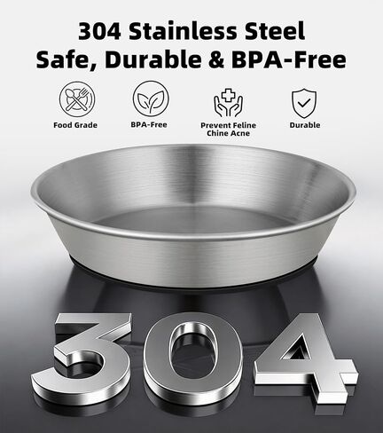 2 Pack Stainless Steel Cat Bowls for Food and Water, Shallow Non-Slip Silicone Bottom Dishes for Cat and Small Dog Puppies, Capacity of 13 Oz, Size: 6" Width and 1.26" Height in Kuwait