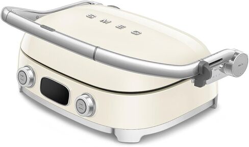 SMEG MGF01 Multi-Use Countertop Electric Grill, with Interchangeable Plates, Panini Press, Waffle Maker & Grill, LCD Display, Sear Function, Adjustable Temperature, 50’s Retro Style (Cream) in Kuwait