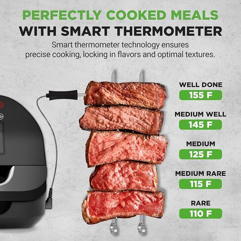 NutriChef Indoor Smokeless Grill - Smart Grill & Air Fryer with 7 Cooking Functions - 6L Capacity - Includes Smart Thermometer - Precise Temperature Control - Non-Stick Removable Grill Plates in Kuwait
