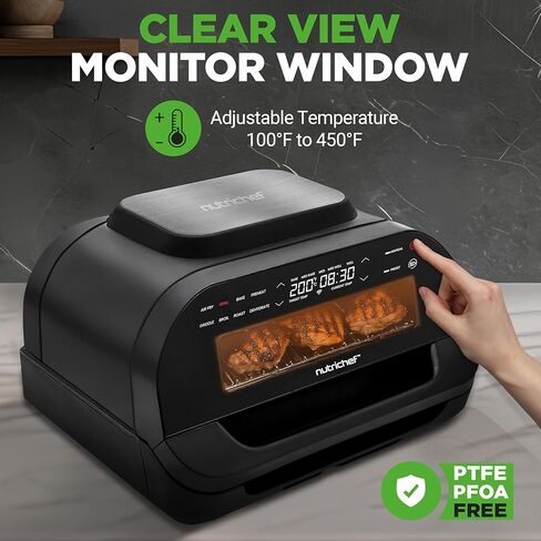 NutriChef Indoor Smokeless Grill - Smart Grill & Air Fryer with 7 Cooking Functions - 6L Capacity - Includes Smart Thermometer - Precise Temperature Control - Non-Stick Removable Grill Plates in Kuwait