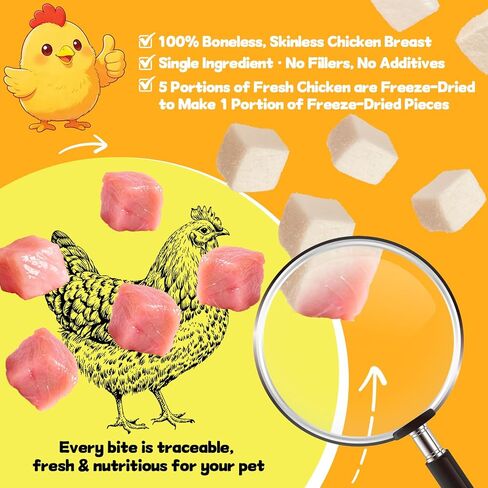 Freeze-Dried Chicken Breast Treats for Dogs & Cats |3.52 oz Premium Single-Ingredient Nutrition, All Natural, High Protein | Ideal Training Treats & Food Topper in Saudi Arabia