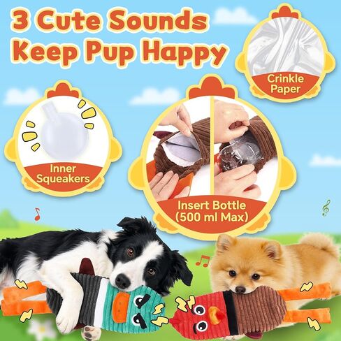 Dog Toys for Aggressive Chewers, 2 Pack No Stuffing Squeaky Dog Toys to Keep Them Busy, Interactive Puppy Toys with Crinkle and Holds a Bottle in Kuwait