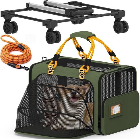 PAWZIDEA Expandable Large Pet Carrier with Wheels, 24x16x16 in Rolling Cat Carrier for 2–4 Cats up 55lb, Soft-Sided Collapsible Small Medium Dog Crate for Car Travel, Telescopic Handle, Storage Pocket in Kuwait