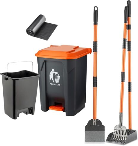 مجموعة مكونة من 6 قطع من Pooper Scooper - بما في ذلك سلة المهملات سعة 15 لترًا بالخارج، و20 كيس نفايات، ومقبض طويل مقاس 91.44 سم، مجموعة صينية مجرفة للكلاب الكبيرة، يمكن أن تكون خطوة قفل الرائحة بدون لمس أنبوب الكلب للعشب/الحصى in Kuwait