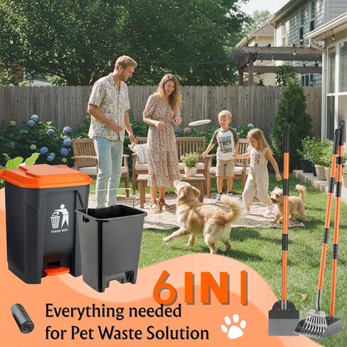 مجموعة مكونة من 6 قطع من Pooper Scooper - بما في ذلك سلة المهملات سعة 15 لترًا بالخارج، و20 كيس نفايات، ومقبض طويل مقاس 91.44 سم، مجموعة صينية مجرفة للكلاب الكبيرة، يمكن أن تكون خطوة قفل الرائحة بدون لمس أنبوب الكلب للعشب/الحصى in Kuwait