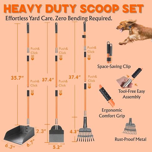 مجموعة مكونة من 6 قطع من Pooper Scooper - بما في ذلك سلة المهملات سعة 15 لترًا بالخارج، و20 كيس نفايات، ومقبض طويل مقاس 91.44 سم، مجموعة صينية مجرفة للكلاب الكبيرة، يمكن أن تكون خطوة قفل الرائحة بدون لمس أنبوب الكلب للعشب/الحصى in Kuwait