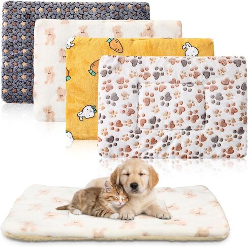 Duraaamo 4 Pcs Soft Dog Cat Bed Mat with Cute Prints Reversible Dog Crate Kennel Pad Cozy Washable Thickened Hamster Guinea Pig Pet Bed Mat for Small Dogs and Indoor Cats (22.83 x 15.35 Inch) in Kuwait