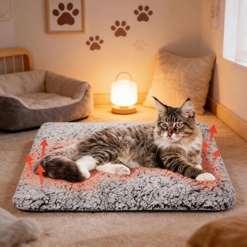 Self Warming Cat Bed, 28×20 inch Self Heating Cat Dog Mat, Non-Electric Warm Thermal Pet Pad for Indoor Outdoor Pets, Non-Slip Bottom, Washable (Grey) in Kuwait