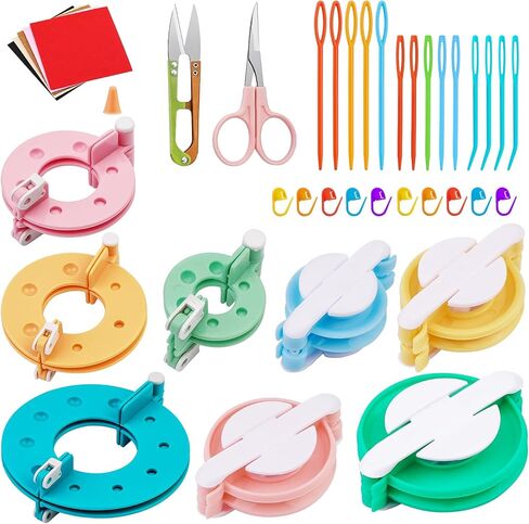FTEVEN 41 Pcs Pom Pom Maker Kit, Pompom Maker Tools with Warped Head Scissor and Instruction Manual, Used for Fluff Ball Weave DIY Crochet Knitting, Pom Pom Makers Suitable for Adults and Beginners in Kuwait