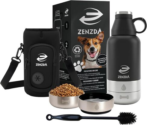3-in-1 Dog Water Bottle – Insulated Stainless Steel Travel Bottle with Food Bowl, Leakproof, Carrying Bag & Brush in Kuwait