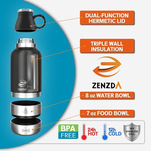 3-in-1 Dog Water Bottle – Insulated Stainless Steel Travel Bottle with Food Bowl, Leakproof, Carrying Bag & Brush in Kuwait