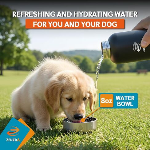 3-in-1 Dog Water Bottle – Insulated Stainless Steel Travel Bottle with Food Bowl, Leakproof, Carrying Bag & Brush in Kuwait