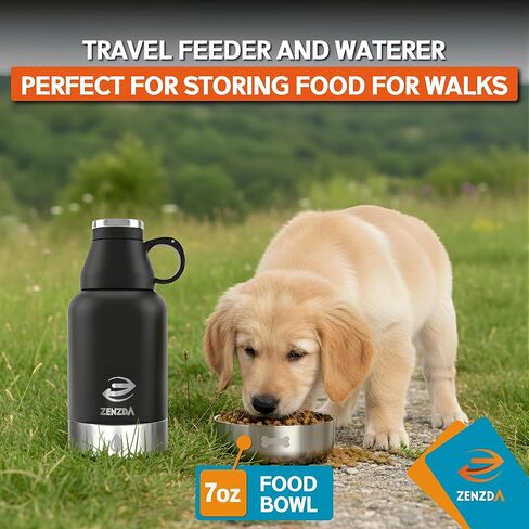 3-in-1 Dog Water Bottle – Insulated Stainless Steel Travel Bottle with Food Bowl, Leakproof, Carrying Bag & Brush in Kuwait