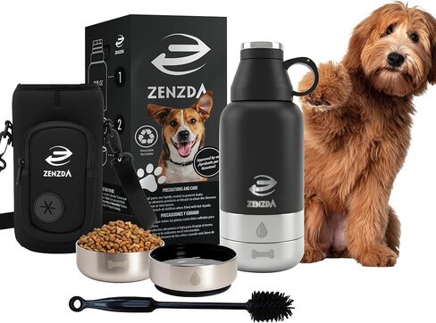 3-in-1 Dog Water Bottle – Insulated Stainless Steel Travel Bottle with Food Bowl, Leakproof, Carrying Bag & Brush in Kuwait