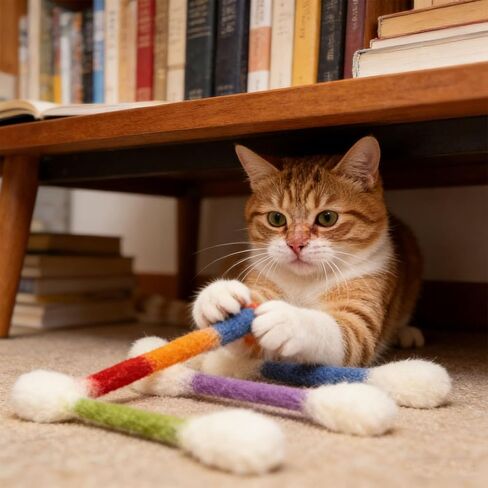 6 PCS Cat Qtip Toy - Cotton Swab Cat Toy with Catnip - Cat Chew Toys for Indoor Cats - Giant Kitten Chew Sticks (Multicolor) in Kuwait