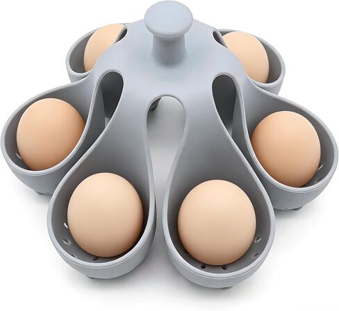 Silicone Egg Boiler Rack for Hard & Soft Boiled Eggs - Food Grade BPA-Free Egg Cooker with Handle, 6 Holders Foldable Egg Steamer Rack, Heat Resistant Kitchen Gadget for Boiling & Serving, Dishwasher Safe in Kuwait