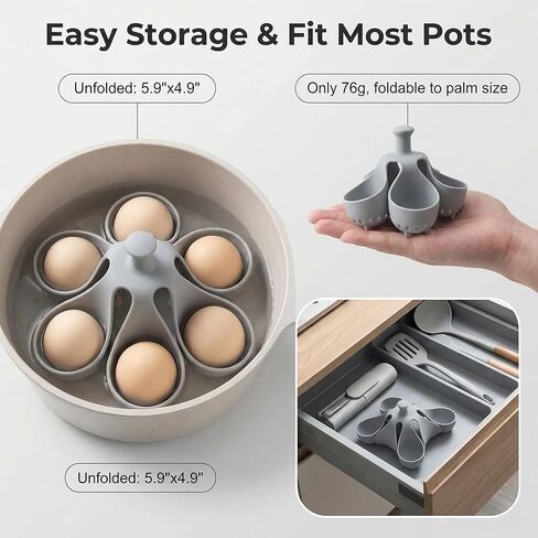 Silicone Egg Boiler Rack for Hard & Soft Boiled Eggs - Food Grade BPA-Free Egg Cooker with Handle, 6 Holders Foldable Egg Steamer Rack, Heat Resistant Kitchen Gadget for Boiling & Serving, Dishwasher Safe in Kuwait