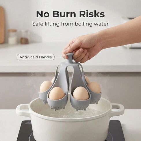 Silicone Egg Boiler Rack for Hard & Soft Boiled Eggs - Food Grade BPA-Free Egg Cooker with Handle, 6 Holders Foldable Egg Steamer Rack, Heat Resistant Kitchen Gadget for Boiling & Serving, Dishwasher Safe in Kuwait