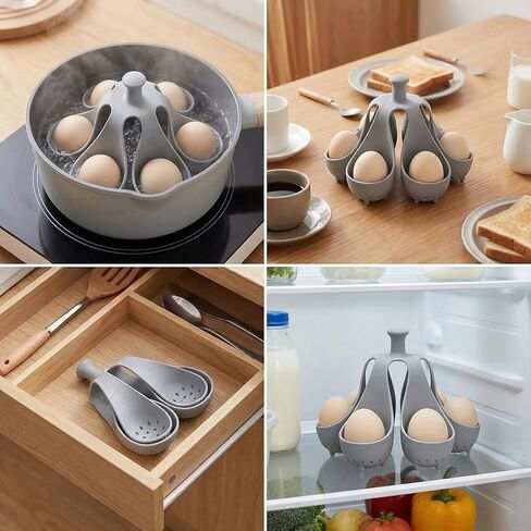 Silicone Egg Boiler Rack for Hard & Soft Boiled Eggs - Food Grade BPA-Free Egg Cooker with Handle, 6 Holders Foldable Egg Steamer Rack, Heat Resistant Kitchen Gadget for Boiling & Serving, Dishwasher Safe in Kuwait