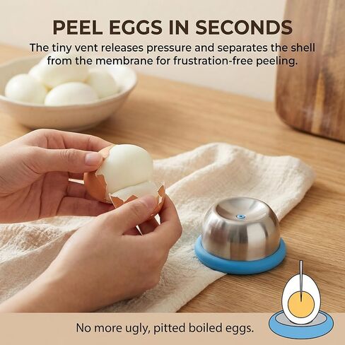 Egg Piercer Tool for Boiling & Steaming, Stainless Steel Egg Puncher with Silicone Base, Prevents Cracking for Easy Peel Eggs, Kitchen Gadget for Cooking(Blue) in Kuwait