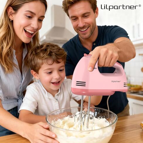 خلاط يدوي كهربائي من LILPARTNER، خلاط طعام صغير، 7 سرعات، خلاط يدوي، 304 *(2* مضرب، 2*خطاف عجين) خلاط مطبخ للكريم والبسكويت، آمن للاستخدام في غسالة الأطباق in Kuwait