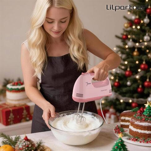 خلاط يدوي كهربائي من LILPARTNER، خلاط طعام صغير، 7 سرعات، خلاط يدوي، 304 *(2* مضرب، 2*خطاف عجين) خلاط مطبخ للكريم والبسكويت، آمن للاستخدام في غسالة الأطباق in Kuwait