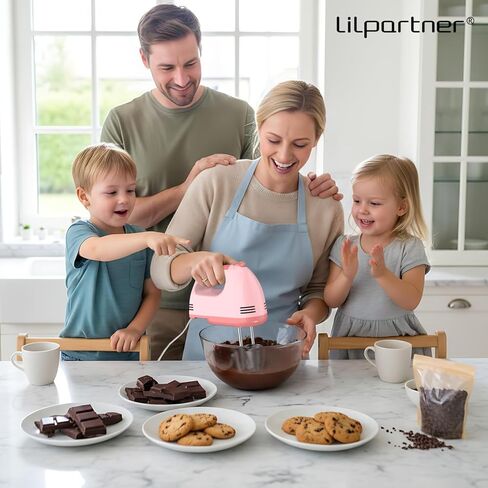 خلاط يدوي كهربائي من LILPARTNER، خلاط طعام صغير، 7 سرعات، خلاط يدوي، 304 *(2* مضرب، 2*خطاف عجين) خلاط مطبخ للكريم والبسكويت، آمن للاستخدام في غسالة الأطباق in Kuwait