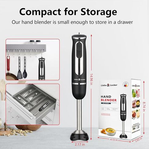 خلاط غمر ليبي آند ليكر محمول مع مسند ملعقة، خلاط يدوي 300 واط مع سرعتين خلط وشفرات من الفولاذ المقاوم للصدأ، خلاط كهربائي للعصا للحساء والعصائر والمخفوقات وأغذية الأطفال in Kuwait