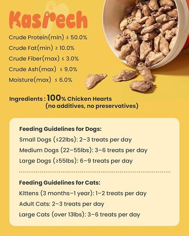 Freeze Dried Chicken Hearts for Cats & Dogs, 17.64 oz (1.1LB), Raw High Protein Cat & Dog Treats, Single Ingredient Organ Meat,Grain Free Healthy Pet Snacks,Training Treats & Food Topper,No Additives in Saudi Arabia