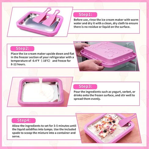 Rolled Ice Cream Maker with 2 Scrapers, Food Grade Stainless Steel Tray for Frozen Yogurt & Slushie, Homemade DIY for Parent-Child Family Activities, Ideal Birthday Gift (Pink) in Kuwait