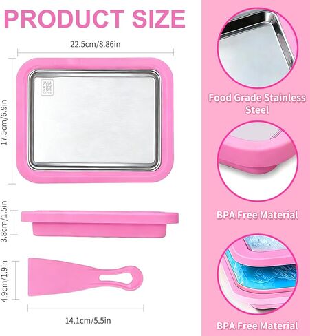 Rolled Ice Cream Maker with 2 Scrapers, Food Grade Stainless Steel Tray for Frozen Yogurt & Slushie, Homemade DIY for Parent-Child Family Activities, Ideal Birthday Gift (Pink) in Kuwait