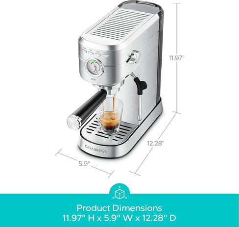 CASABREWS CM5418ECO Espresso Machine 20 Bar, PFAS-Free Espresso Maker with Steam Wand, Stainless Steel Coffee Machine with 34oz Removable Water Tank for Cappuccino, Small Latte Machine, Silver in Kuwait