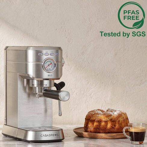 CASABREWS CM5418ECO Espresso Machine 20 Bar, PFAS-Free Espresso Maker with Steam Wand, Stainless Steel Coffee Machine with 34oz Removable Water Tank for Cappuccino, Small Latte Machine, Silver in Kuwait