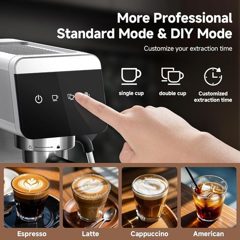 AMZCHEF Espresso Machine 20 Bar, Compact Coffee Maker with LED Touch Screen & Steam Milk Frother, Espresso Maker with 41oz Removable Water Tank for Home & Office, Coffee Machine for Cappuccino, Latte in Saudi Arabia