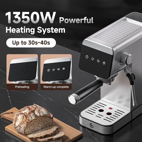 AMZCHEF Espresso Machine 20 Bar, Compact Coffee Maker with LED Touch Screen & Steam Milk Frother, Espresso Maker with 41oz Removable Water Tank for Home & Office, Coffee Machine for Cappuccino, Latte in Saudi Arabia