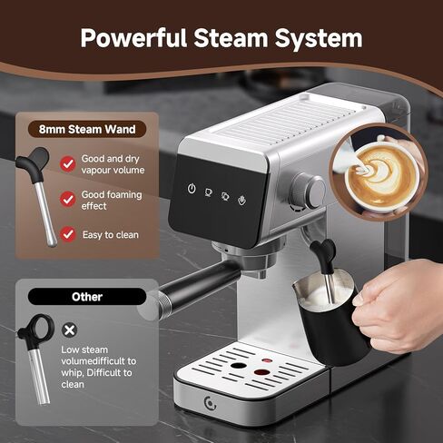AMZCHEF Espresso Machine 20 Bar, Compact Coffee Maker with LED Touch Screen & Steam Milk Frother, Espresso Maker with 41oz Removable Water Tank for Home & Office, Coffee Machine for Cappuccino, Latte in Saudi Arabia