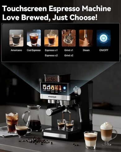 Espresso Machine with Grinder,20Bar Compact Espresso Maker with Steam Milk Frother,Coffee Maker for Home - Cappuccino Latte & Cold Brew Iced Coffee Maker & Americano, Gift for Women or Men in Kuwait