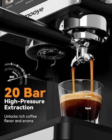Espresso Machine with Grinder,20Bar Compact Espresso Maker with Steam Milk Frother,Coffee Maker for Home - Cappuccino Latte & Cold Brew Iced Coffee Maker & Americano, Gift for Women or Men in Kuwait