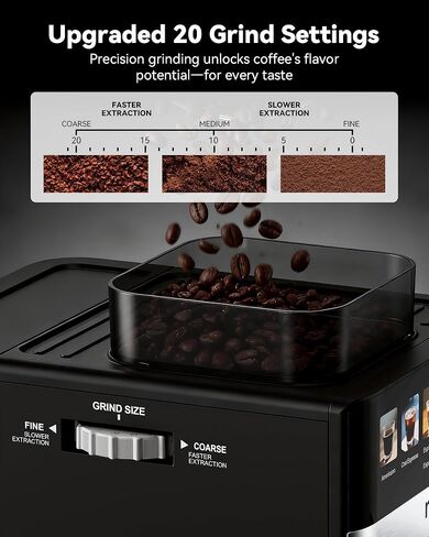 Espresso Machine with Grinder,20Bar Compact Espresso Maker with Steam Milk Frother,Coffee Maker for Home - Cappuccino Latte & Cold Brew Iced Coffee Maker & Americano, Gift for Women or Men in Kuwait