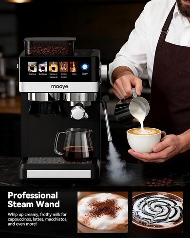 Espresso Machine with Grinder,20Bar Compact Espresso Maker with Steam Milk Frother,Coffee Maker for Home - Cappuccino Latte & Cold Brew Iced Coffee Maker & Americano, Gift for Women or Men in Kuwait