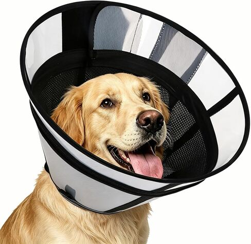 Upgraded Dog Cone Collar for Dogs After Surgery, Soft Transparent Pet Recovery Collar for Large Medium Small Dogs, Depth Adjustable Dog Cone Collar, Elizabethan Collar (L, Black) in Kuwait
