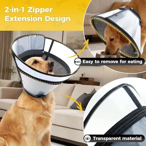 Upgraded Dog Cone Collar for Dogs After Surgery, Soft Transparent Pet Recovery Collar for Large Medium Small Dogs, Depth Adjustable Dog Cone Collar, Elizabethan Collar (L, Black) in Kuwait