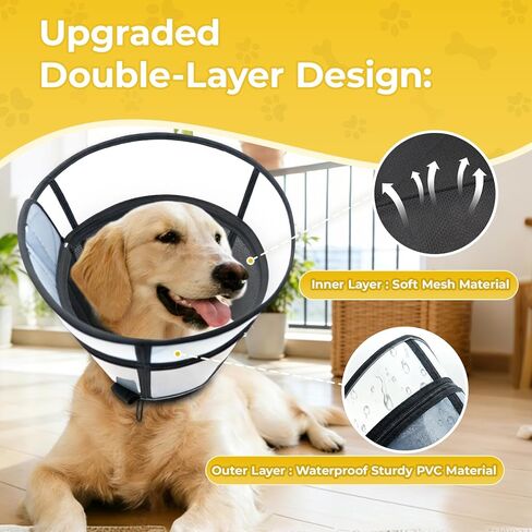 Upgraded Dog Cone Collar for Dogs After Surgery, Soft Transparent Pet Recovery Collar for Large Medium Small Dogs, Depth Adjustable Dog Cone Collar, Elizabethan Collar (L, Black) in Kuwait