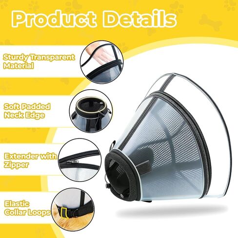 Upgraded Dog Cone Collar for Dogs After Surgery, Soft Transparent Pet Recovery Collar for Large Medium Small Dogs, Depth Adjustable Dog Cone Collar, Elizabethan Collar (L, Black) in Kuwait